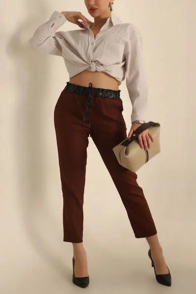 Kiremit Beli Lastikli Yün Efekt Bayan Pantolon 234364