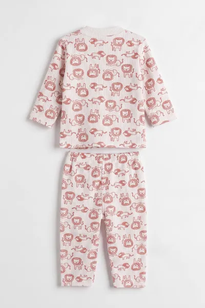 Kiremit Beyaz  (1-3 Yaş) Aslan Desenli Raporlu Çocuk Pijama Takım 477332