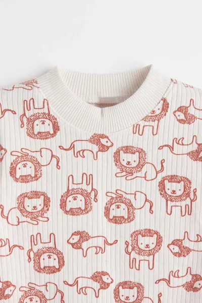 Kiremit Beyaz  (1-3 Yaş) Aslan Desenli Raporlu Çocuk Pijama Takım 477332