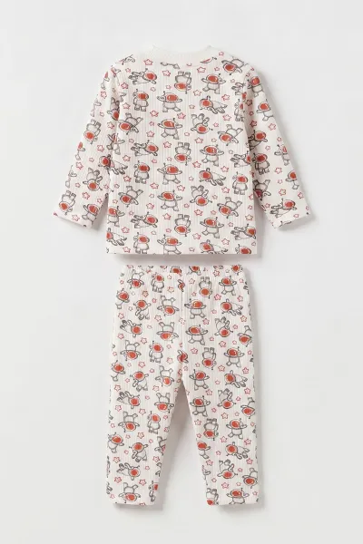 Kiremit Beyaz  (1-3 Yaş) Astronot Desenli Raporlu Çocuk Pijama Takım 477343