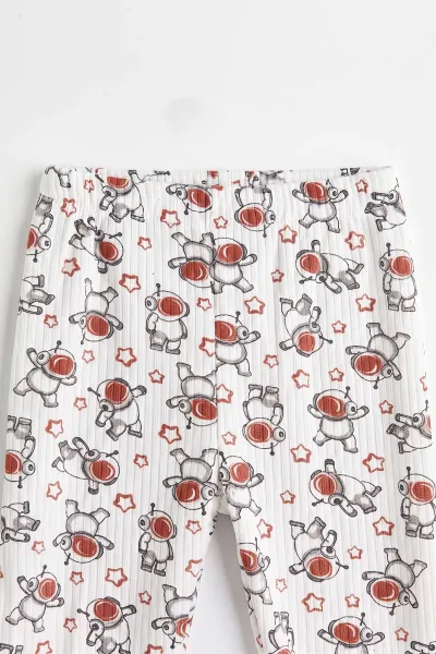 Kiremit Beyaz  (1-3 Yaş) Astronot Desenli Raporlu Çocuk Pijama Takım 477343