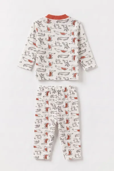 Kiremit Beyaz  (1-3 Yaş) Balık Desenli Raporlu Çocuk Pijama Takım 477335