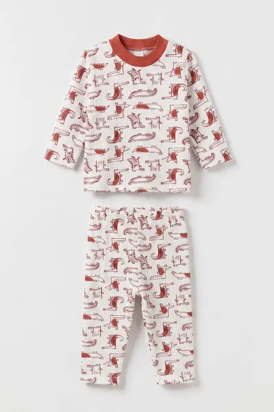 kiremit-beyaz-1-3-yas-balik-desenli-raporlu-cocuk-pijama-takim-477335
