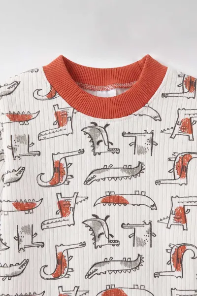 Kiremit Beyaz  (1-3 Yaş) Balık Desenli Raporlu Çocuk Pijama Takım 477335