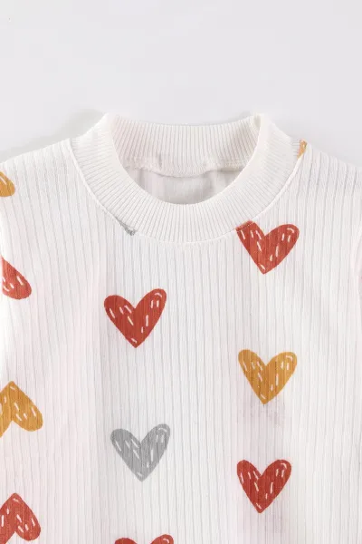Kiremit Beyaz (1-3 Yaş) Kalp Desenli Raporlu Kız  Çocuk Pijama Takım 477275