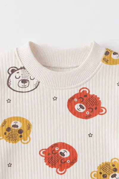 Kiremit Beyaz (1-3 Yaş) Koala Kafası Baskılı Raporlu Çocuk Pijama Takım 477249