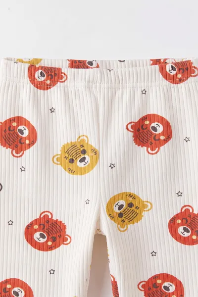 Kiremit Beyaz (1-3 Yaş) Koala Kafası Baskılı Raporlu Çocuk Pijama Takım 477249