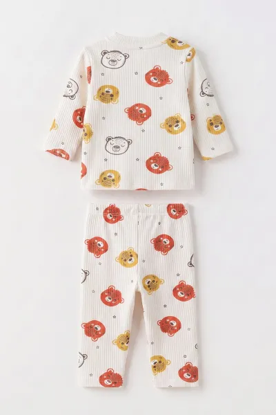 Kiremit Beyaz (1-3 Yaş) Koala Kafası Baskılı Raporlu Çocuk Pijama Takım 477249
