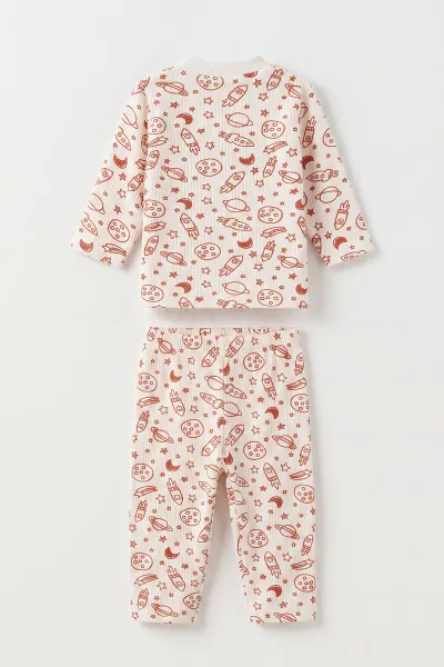 Kiremit Beyaz (1-3 Yaş) Uzay Desenli Raporlu Çocuk Pijama Takım 477262