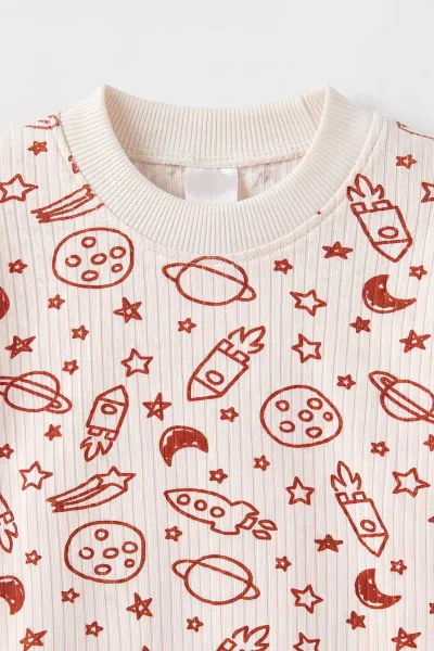 Kiremit Beyaz (1-3 Yaş) Uzay Desenli Raporlu Çocuk Pijama Takım 477262
