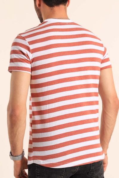 Kiremit Beyaz Çizgili Regular Fit Erkek Tişört 188012