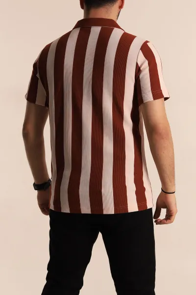 Kiremit Beyaz Regular Fit Çizgili Polo Yaka Erkek Tişört 268620