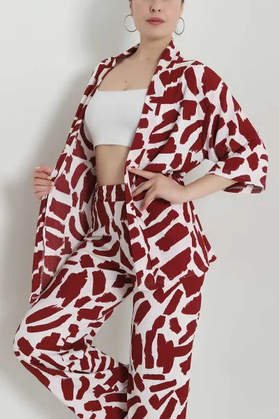 Kiremit Bürümcük Kimono Kadın İkili Takım 473258