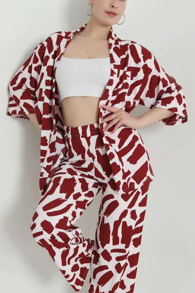 Kiremit Bürümcük Kimono Kadın İkili Takım 473258