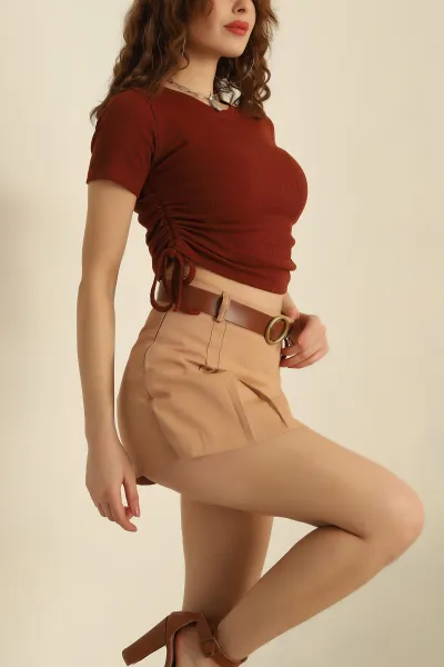Kiremit Büzgülü Fitilli Bluz 252667