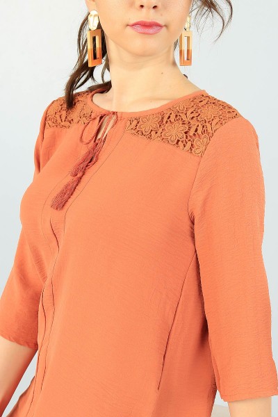 kiremit-dantel-islemeli-baglamali-bluz-61199