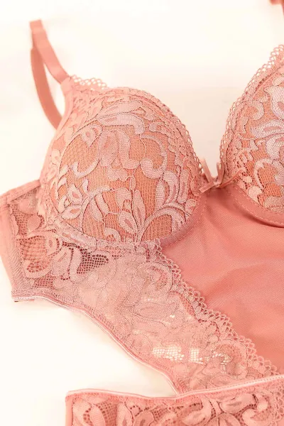 Kiremit Dantel İşlemeli Desteksiz Bodysuit 380093