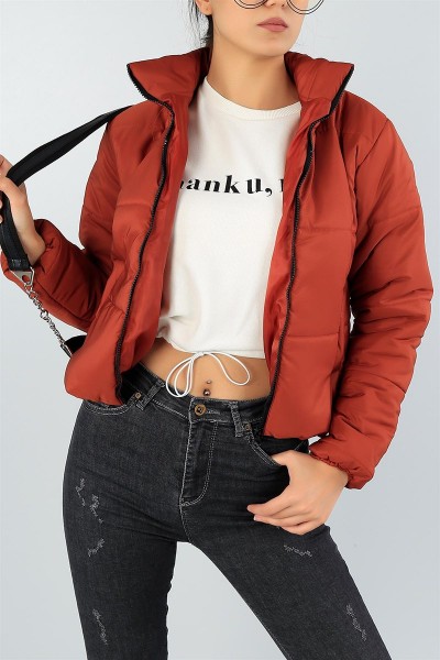 Kiremit Dolumlu Bayan Crop Şişme Mont 46621