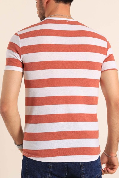 Kiremit Geniş Çizgili Regular Fit Erkek Tişört 189820