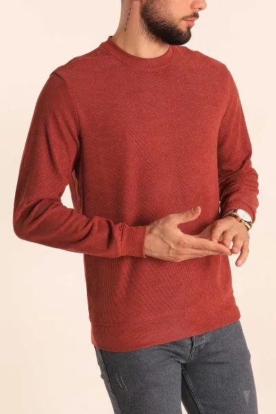 Kiremit Jakarlı Bisiklet Yaka Erkek Sweatshirt 236814