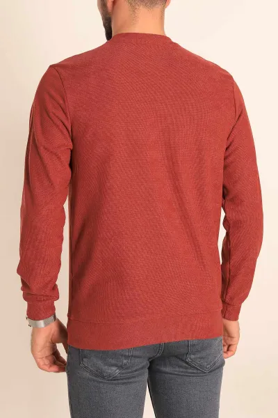 Kiremit Jakarlı Bisiklet Yaka Erkek Sweatshirt 236814