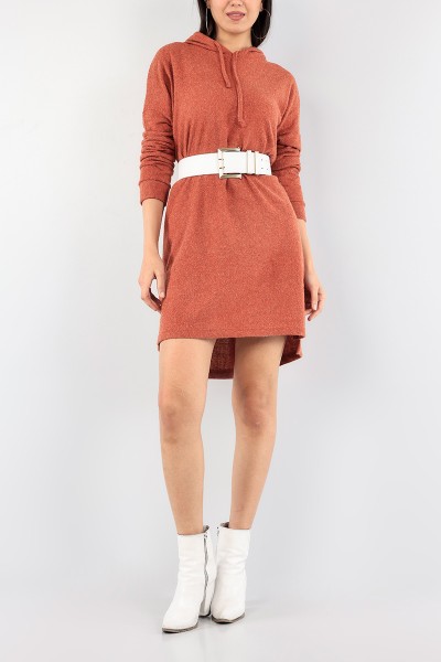 Kiremit Kapüşonlu Tunik Elbise 91040