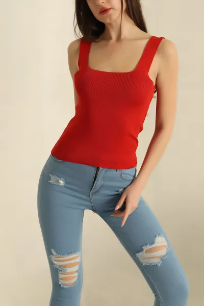 Kiremit Kare Yaka Polyemid Bluz 260367