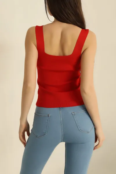 Kiremit Kare Yaka Polyemid Bluz 260367