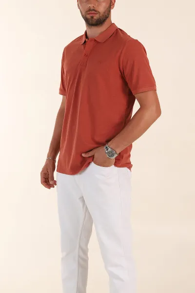 Kiremit Kırçıllı Regular Fit Basic Polo Yaka Erkek Tişört 372077