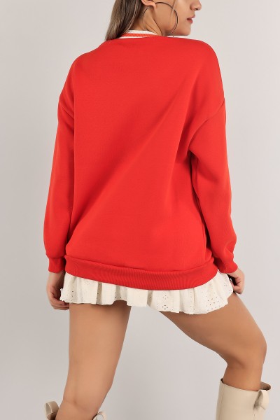 Kiremit Nakışlı Şardonlu Bayan Sweat 136927