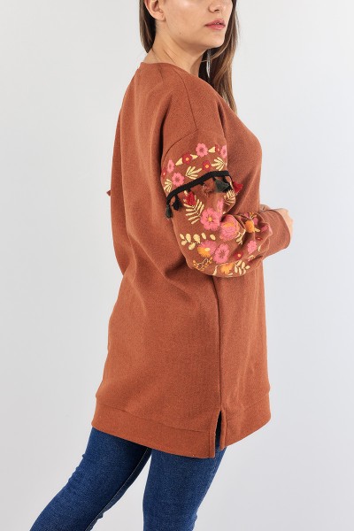 Kiremit Püsküllü Selanik Triko Tunik 88551
