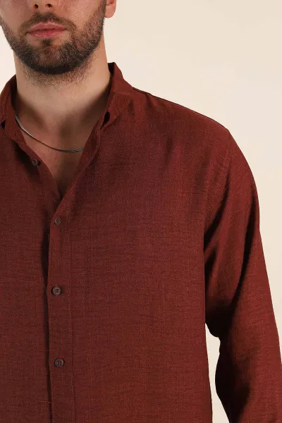 Kiremit Regular Fit Ata Yaka Uzun Kollu Erkek Gömlek 369869