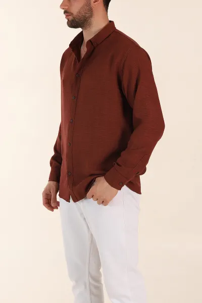 Kiremit Regular Fit Ata Yaka Uzun Kollu Erkek Gömlek 369869