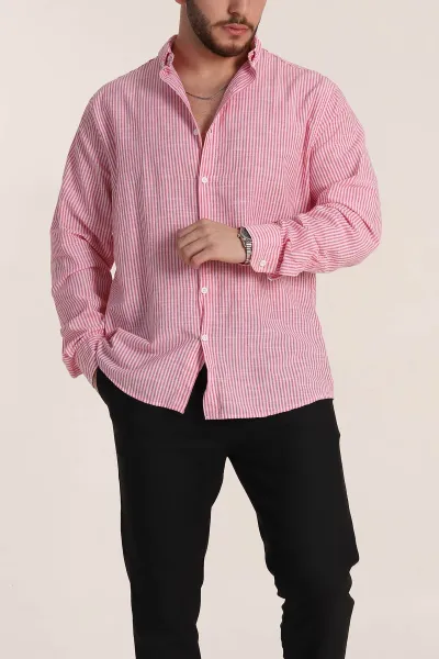 kiremit-regular-fit-cizgili-ata-yaka-erkek-gomlek-349916