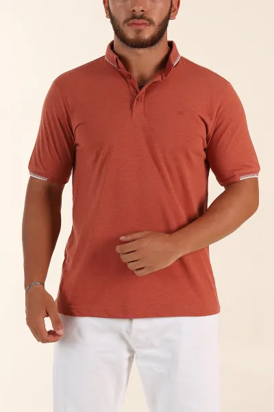Kiremit Regular Fit Süprem Kumaş Kol Detaylı Polo Yaka Erkek Tişört 349935