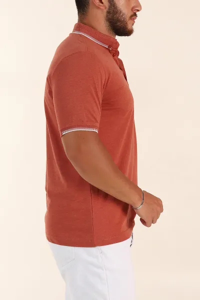 Kiremit Regular Fit Süprem Kumaş Kol Detaylı Polo Yaka Erkek Tişört 349935