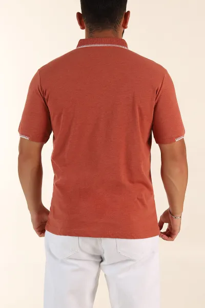 Kiremit Regular Fit Süprem Kumaş Kol Detaylı Polo Yaka Erkek Tişört 349935