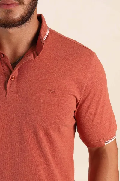 Kiremit Regular Fit Süprem Kumaş Kol Detaylı Polo Yaka Erkek Tişört 349935