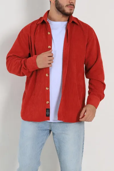 Kiremit Relaxed Fit Kadife Erkek Gömlek 314707