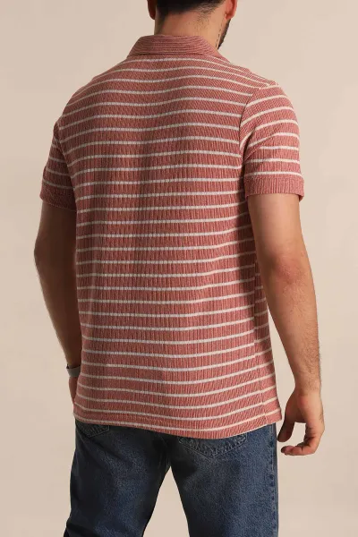 Kiremit Slim Fit Çizgili Polo Yaka Erkek Tişört 276013