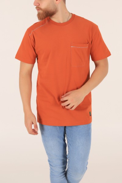 Kiremit Tek Cep Oversize Erkek Tişört 163378