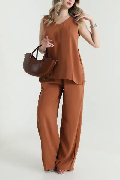 Kiremit Tencel V Yaka Kadın İkili Takım 475188