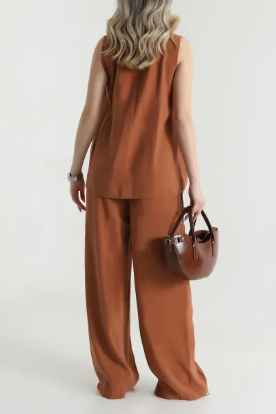 Kiremit Tencel V Yaka Kadın İkili Takım 475188