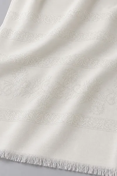 Kırık Beyaz 70x180 Cm Floral Premium Jakarlı Pamuk Şal 494065