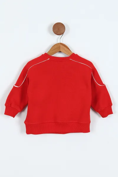 Kırmızı (0-4 Yaş)Gujje Baskılı Biye Detaylı  3  İp Şardonlu Erkek Çocuk Sweatshirt 417568