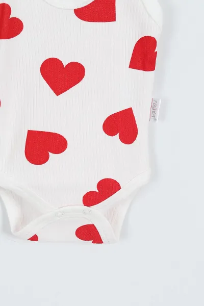 Kırmızı (0-9 Ay) Büyük Kalp Basklı Kız Bebek Çıtçıtlı Badi 351379