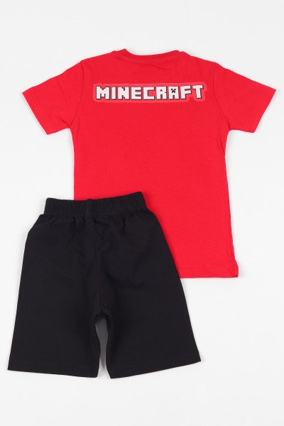 Kırmızı (1-10 yaş) Mınecraft Baskılı Erkek Çocuk Şortlu Takım 109076