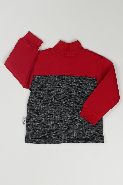 Kırmızı (1-3 Yaş) Baskılı Boğaz Fermuarlı Erkek Çocuk Sweatshirt 83812