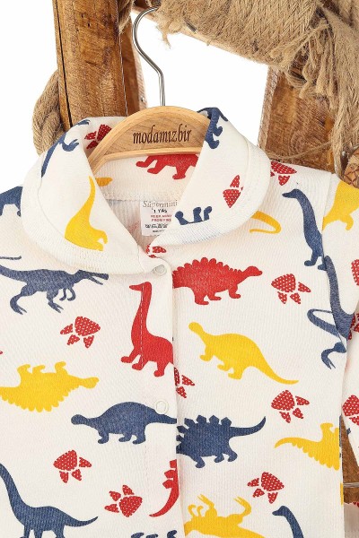 Kırmızı (1-3 Yaş) Bebe Yaka Dinazor Baskılı Erkek Çocuk Pijama Takım 150836
