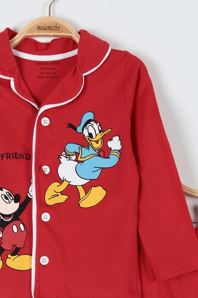 Kırmızı (1-3 Yaş) Ördek Baskılı Erkek Bebe Pijama Takım 181872
